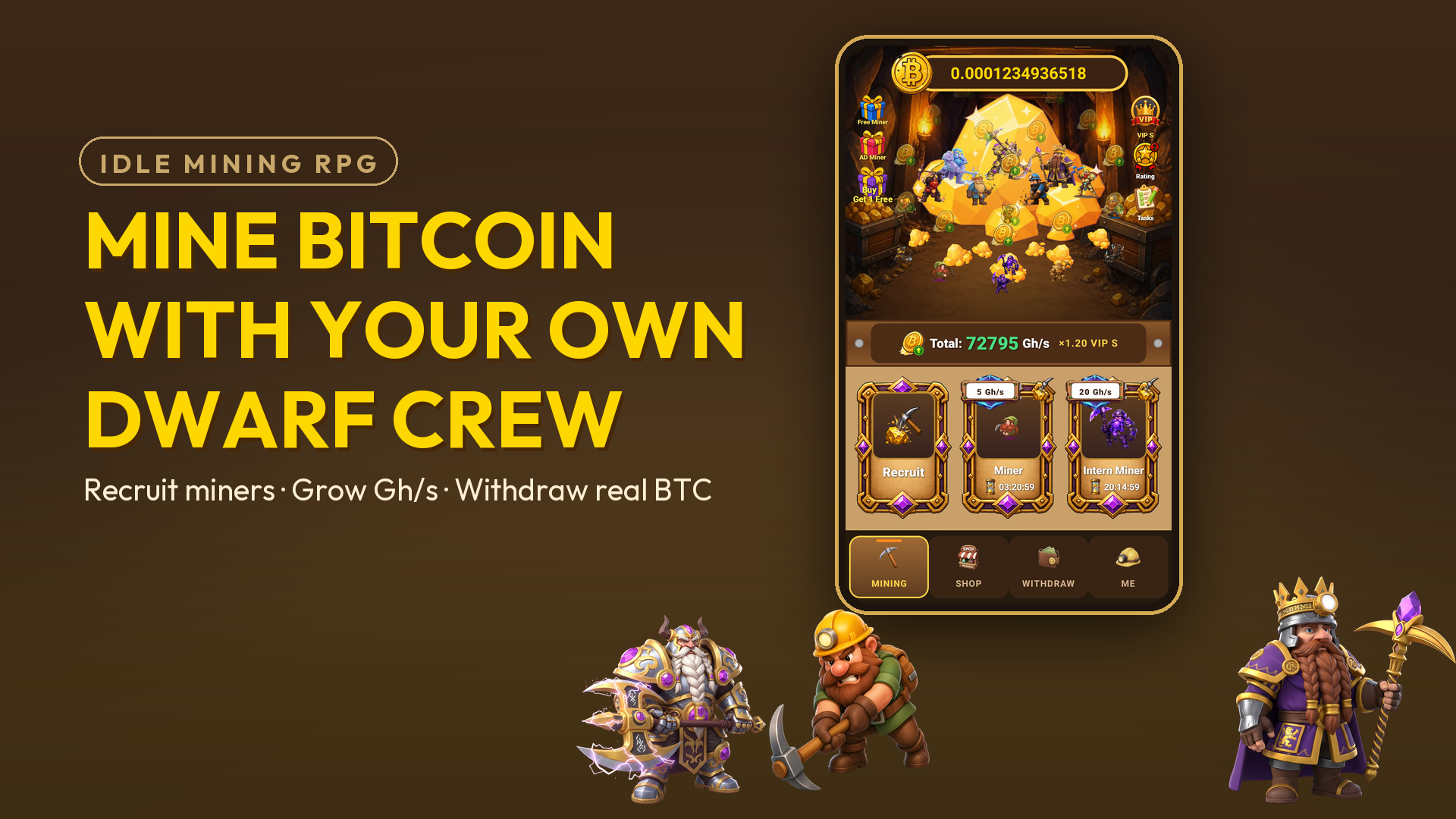 Mine Bitcoin with your own dwarf crew — BTC Miner Pro